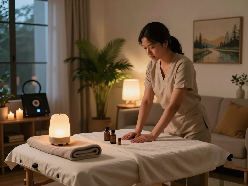 부천 출장마사지 experience with relaxing aromatherapy setup in cozy home