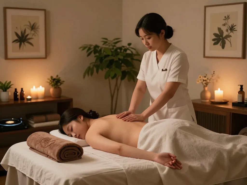 신사동마사지 treatment in a serene spa environment with calming decor and professional therapist.