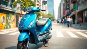 50ccm roller in urban setting, showcasing design and mobility among city life.