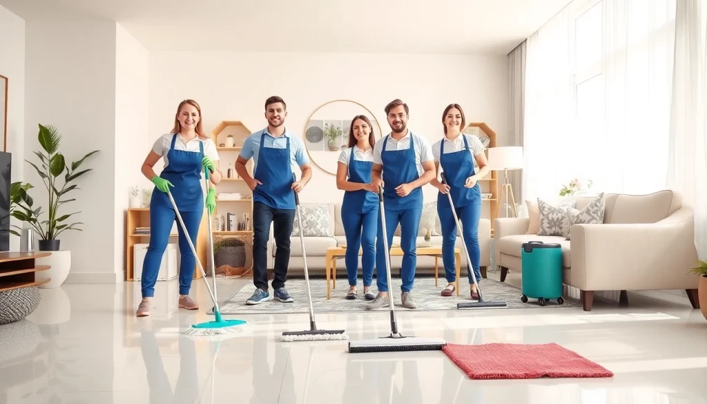 Experienced cleaning service team providing professional cleaning solutions in a bright, modern home.