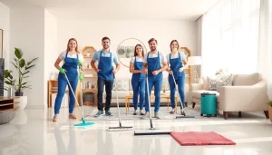 Experienced cleaning service team providing professional cleaning solutions in a bright, modern home.
