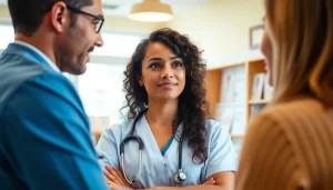 Engaging discussion on Health topics between a healthcare professional and patient in a clinic.