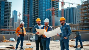 Manhattan Commercial General Contractor team collaborates on a bustling construction site.