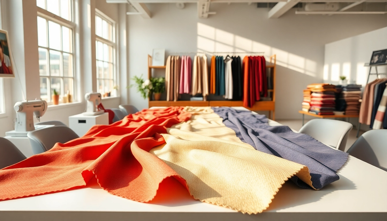 Punta di Roma stof in diverse kleuren en patronen, gepresenteerd op een moderne tafel.