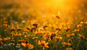 Explorando marcadores de colmenas en un entorno natural con abejas trabajando.