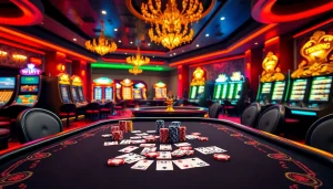 Experience the excitement of F88BET with vibrant casino tables and modern gambling elements.