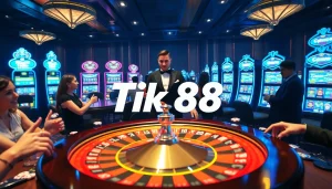 Trải nghiệm cảm giác hồi hộp cùng Tik88 với người chơi tại bàn roulette trong một casino tuyệt đẹp.