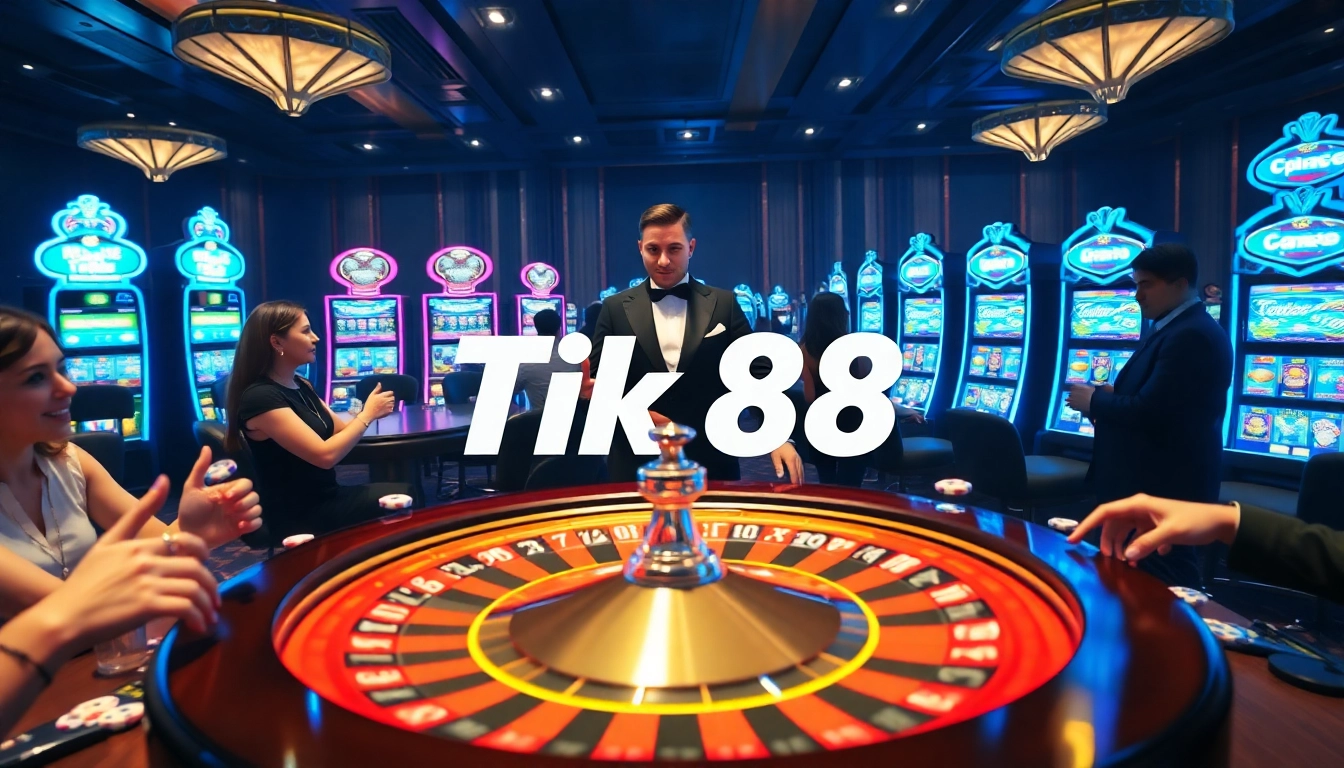 Trải nghiệm cảm giác hồi hộp cùng Tik88 với người chơi tại bàn roulette trong một casino tuyệt đẹp.