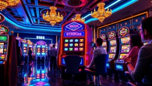 หมุน 918kiss slot ที่ตู้สล็อตในคาสิโนที่หรูหราพร้อมกับไฟที่สว่างสดใส