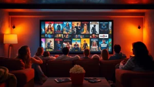 Enjoying a cozy movie night featuring diverse filme noi on a big screen.