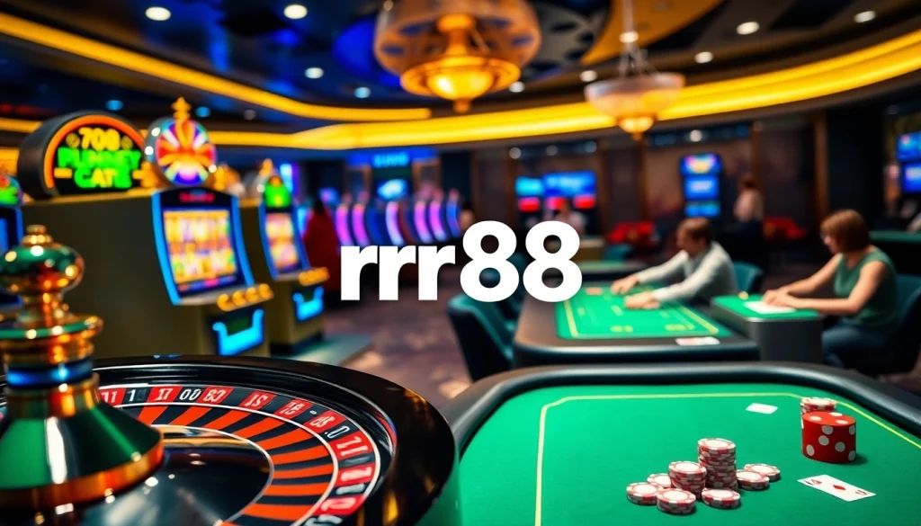 Play exciting games at RR88 link featuring vibrant slot machines and roulette wheels.