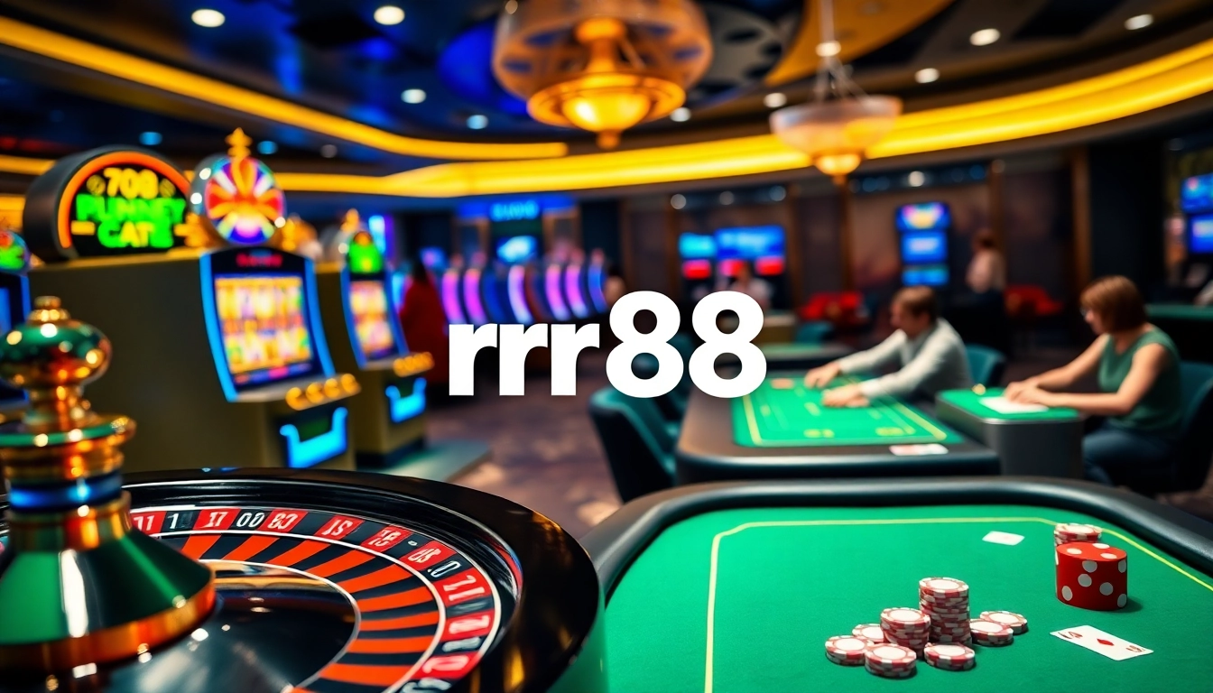 Play exciting games at RR88 link featuring vibrant slot machines and roulette wheels.