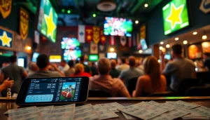 Engaging scene of Texas sports betting with enthusiastic fans and betting displays.