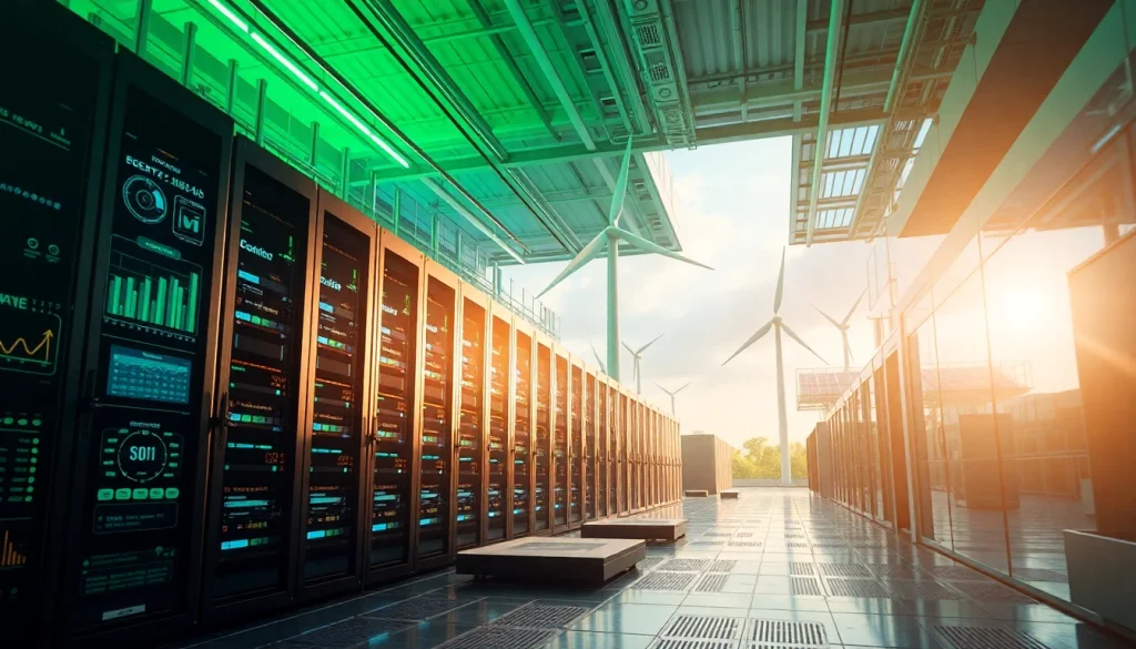 Cluod mining facility powered by renewable energy with advanced AI technology.