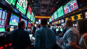 Engaging Alabama sports betting scene highlighting excitement and interaction among sports enthusiasts.