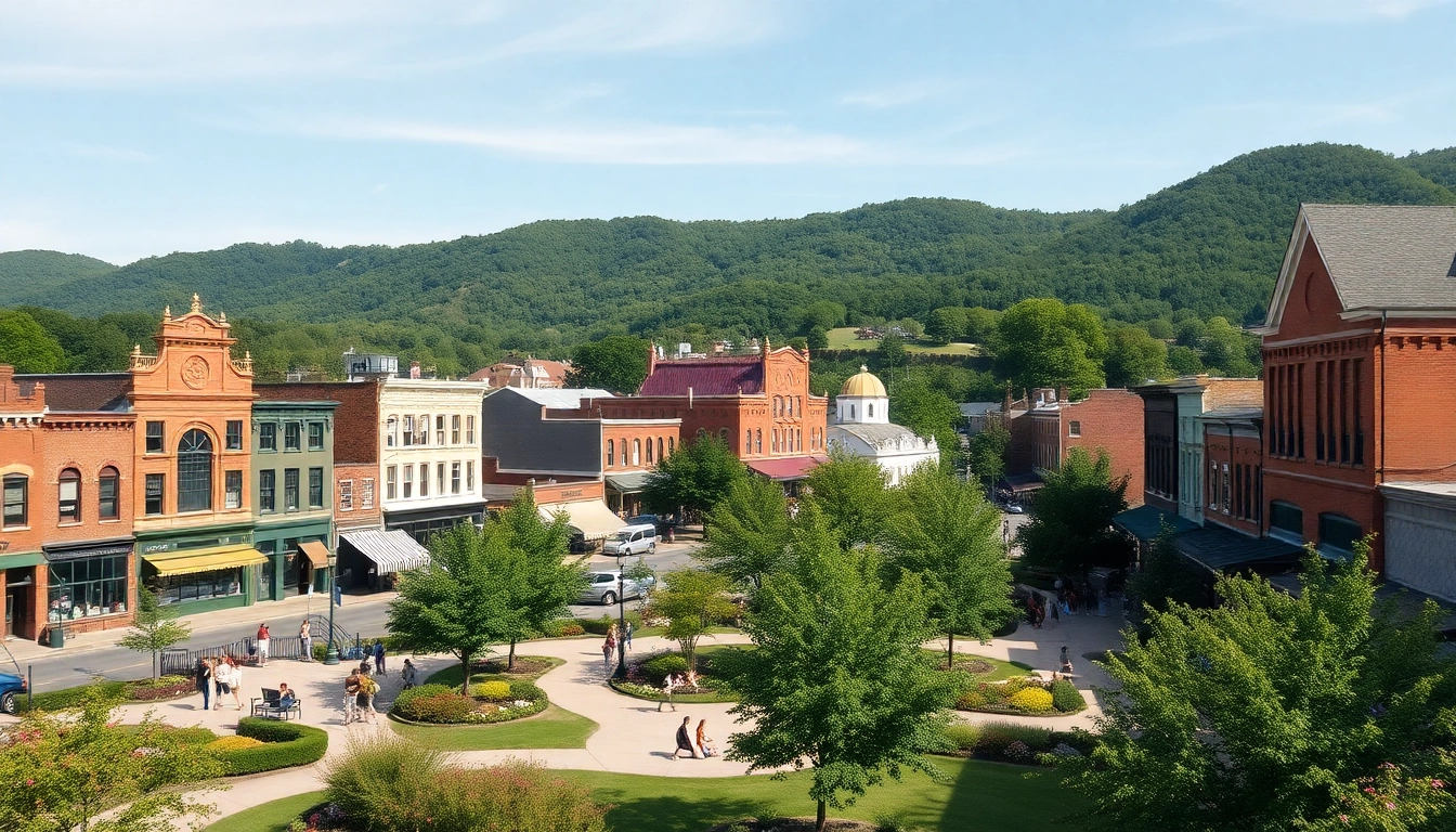 Explore the vibrant community scene in Clarksburg, showcasing historic architecture and lively parks.