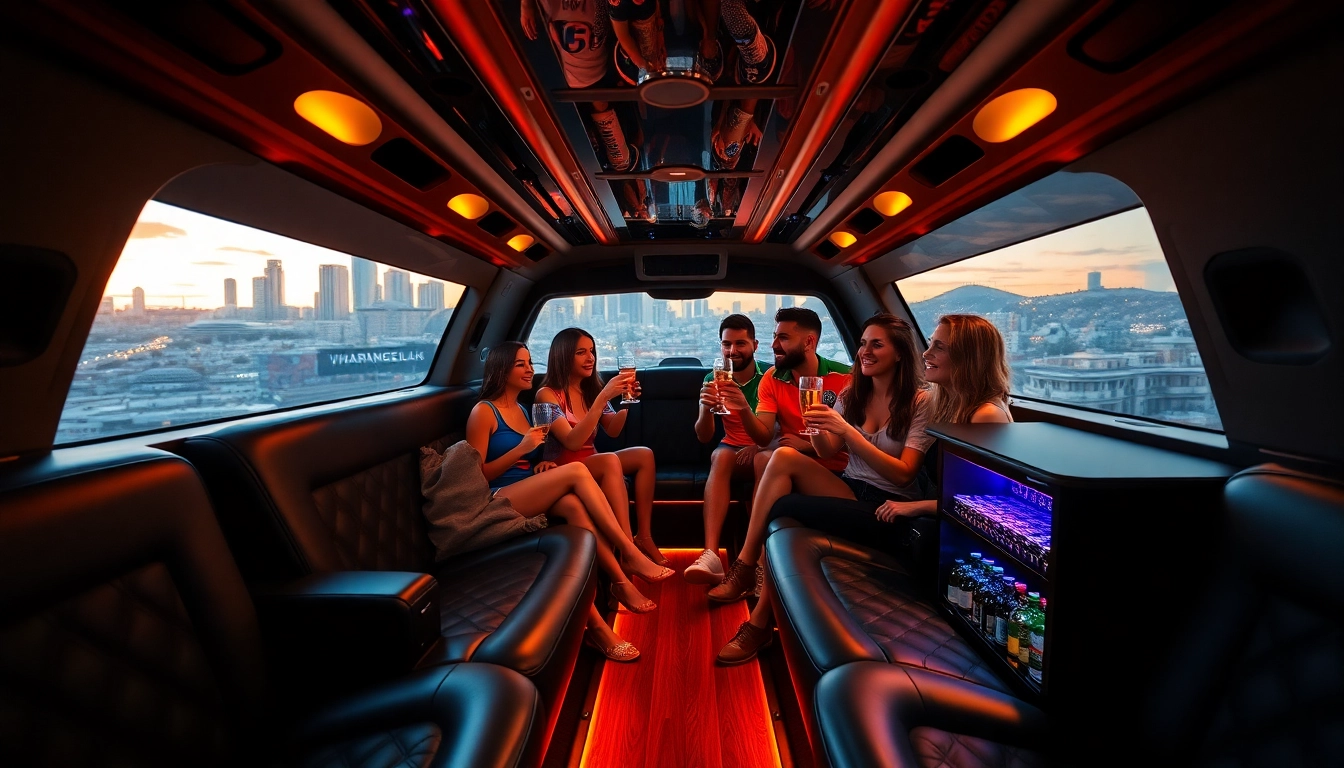 World Cup Group Transportation in a luxury limousine with plush seating and ambient lighting.