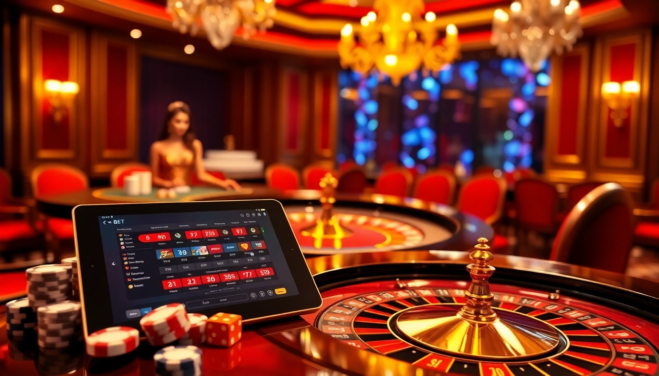 Experience the thrill with 789BET at a luxurious roulette table in a vibrant casino setting.