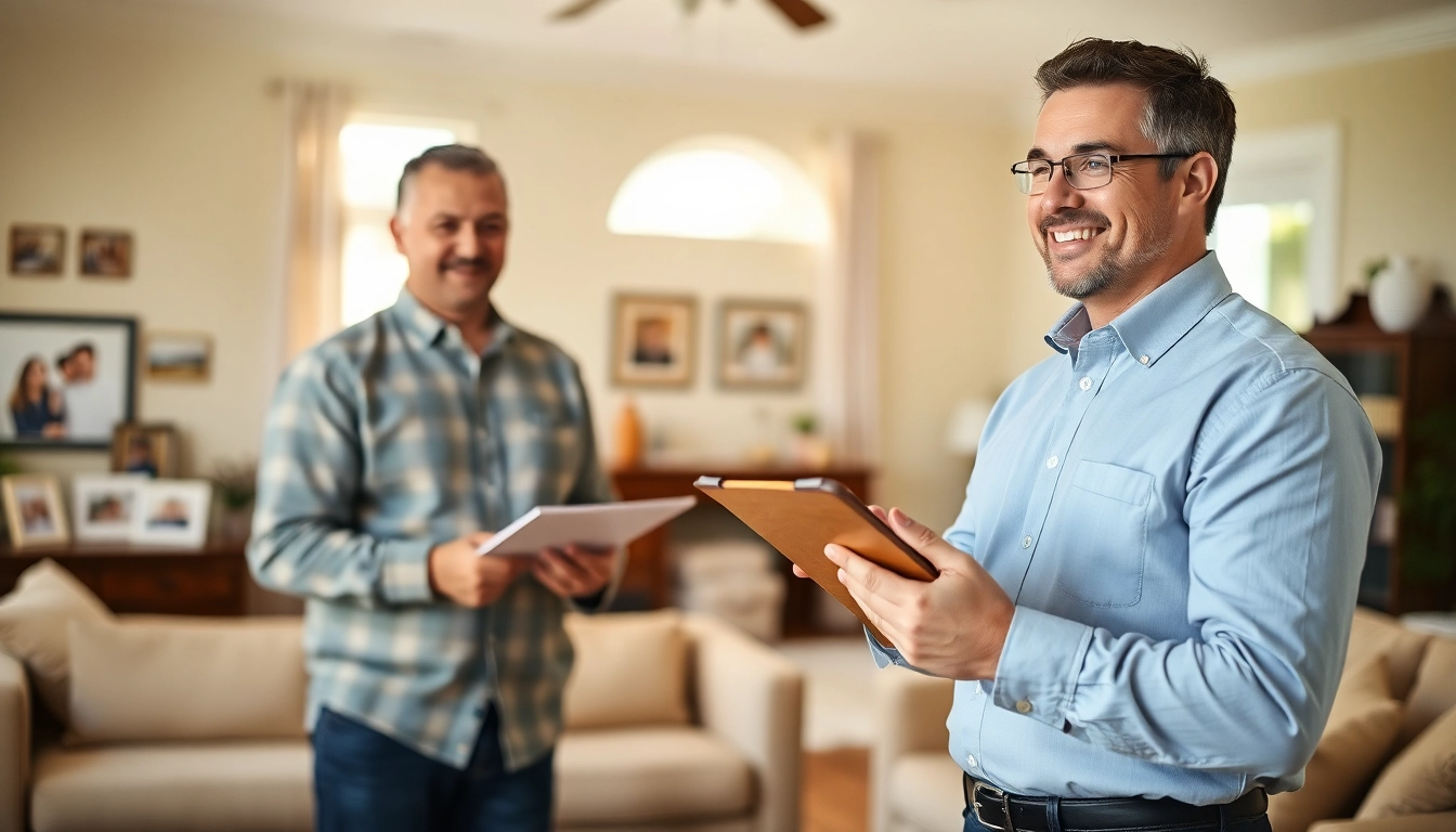 Florida Public Adjuster consulting with a homeowner in a bright, inviting living room.