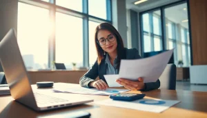 신용카드 현금화를 위한 금융 서류를 분석하는 비즈니스 여성의 모습