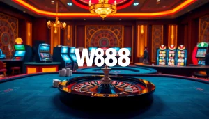 Exciting casino scene highlighting online gambling with link vao w88 for mobile and PC bettors.