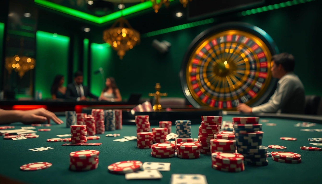 Engaging poker players at a luxurious table, highlighting indoxxi in a vibrant casino atmosphere.