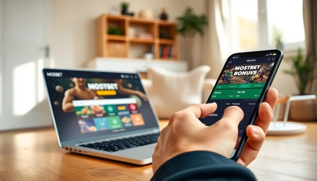 Mostbet depozit bonusu sayfasını inceleyen bir kullanıcının sıcak ev ofisi görüntüsü.
