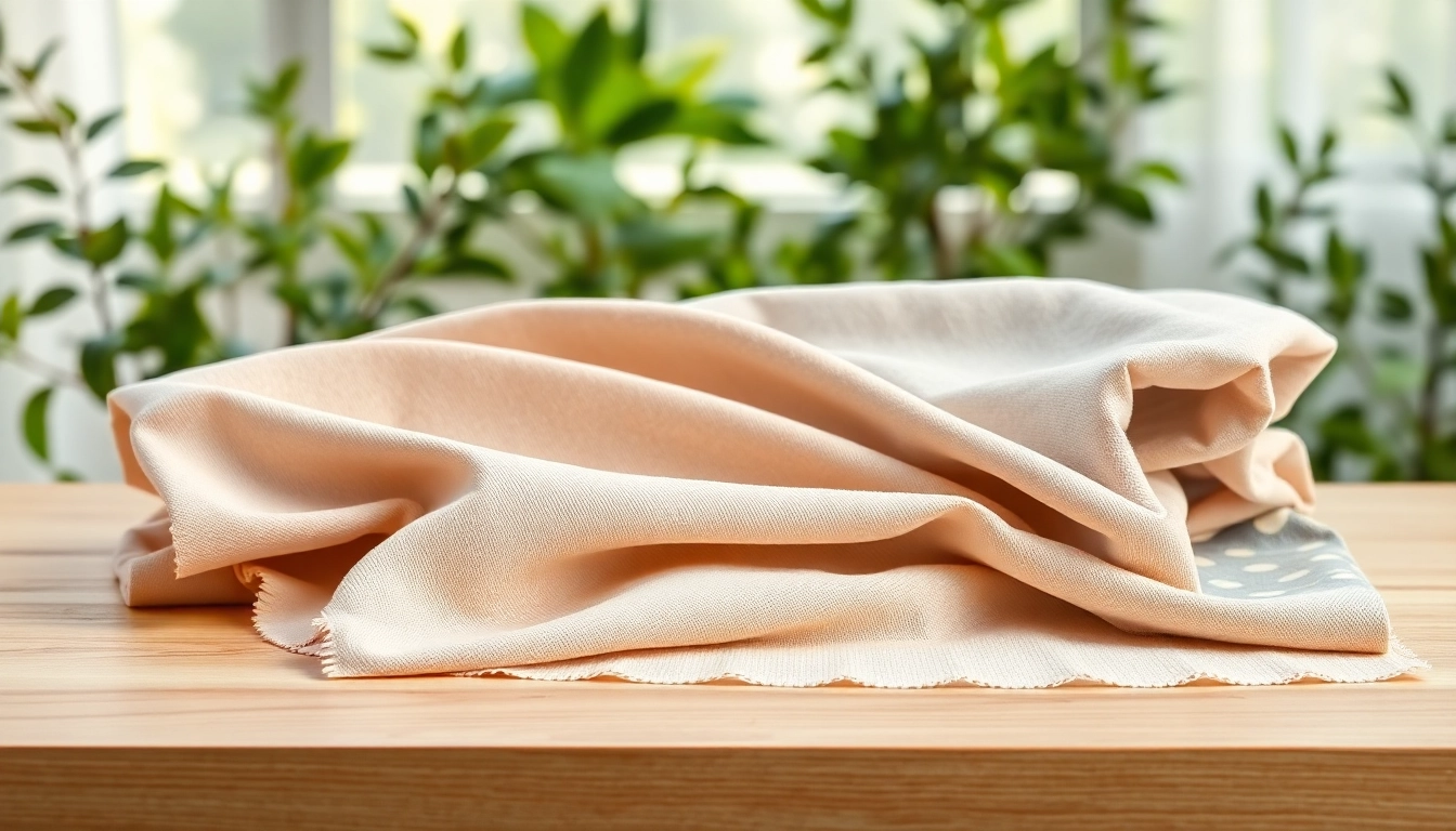 Bekijk diverse hydrofiele stof kleuren en patronen op een houten tafel.