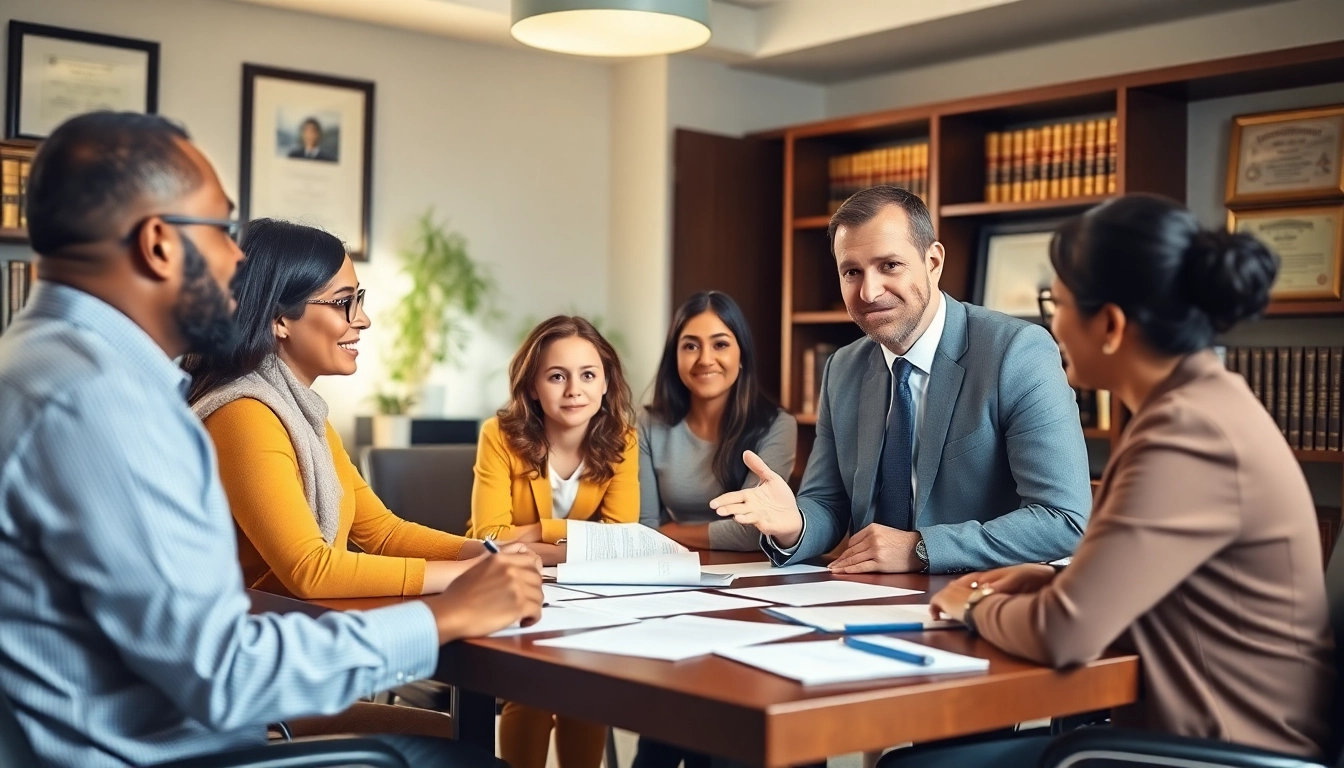 Jacksonville Immigration Lawyer assisting a diverse family in a law office.
