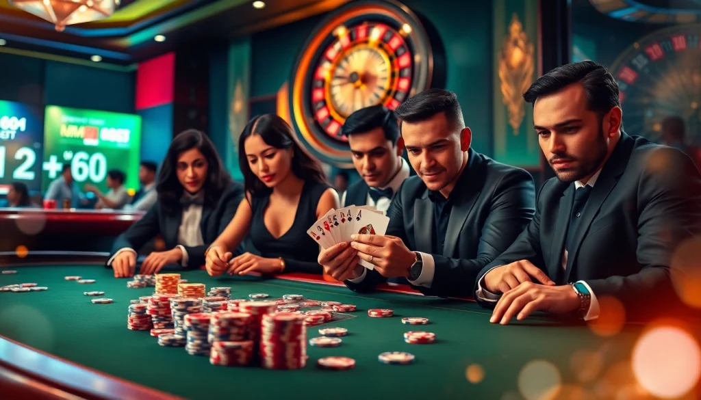 Engaged players strategizing in a luxurious mm88 kjc casino poker game.