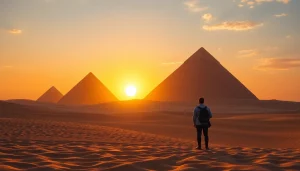 Experience the historic majesty of piraminds at sunset, highlighting their grandeur and mystery.