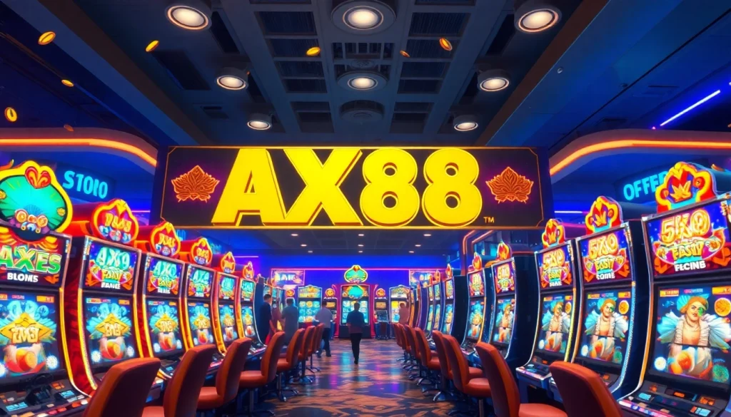 Trải nghiệm cảm giác hồi hộp của các trò chơi AX88 Slot trong không khí casino đầy sôi động.