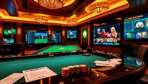 Sbobet login on a vibrant online betting interface with casino elements showcasing excitement and professionalism.