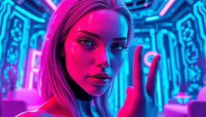 AI NSFW character engaging in a virtual interaction with a user in a vibrant digital environment.