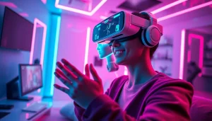 Engaging scene of a user interacting with free NSFW character AI in a futuristic setting.