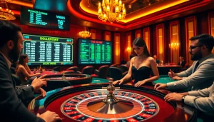 High-stakes gamblers enjoying the hidden wiki dark web experience at a luxurious roulette table.