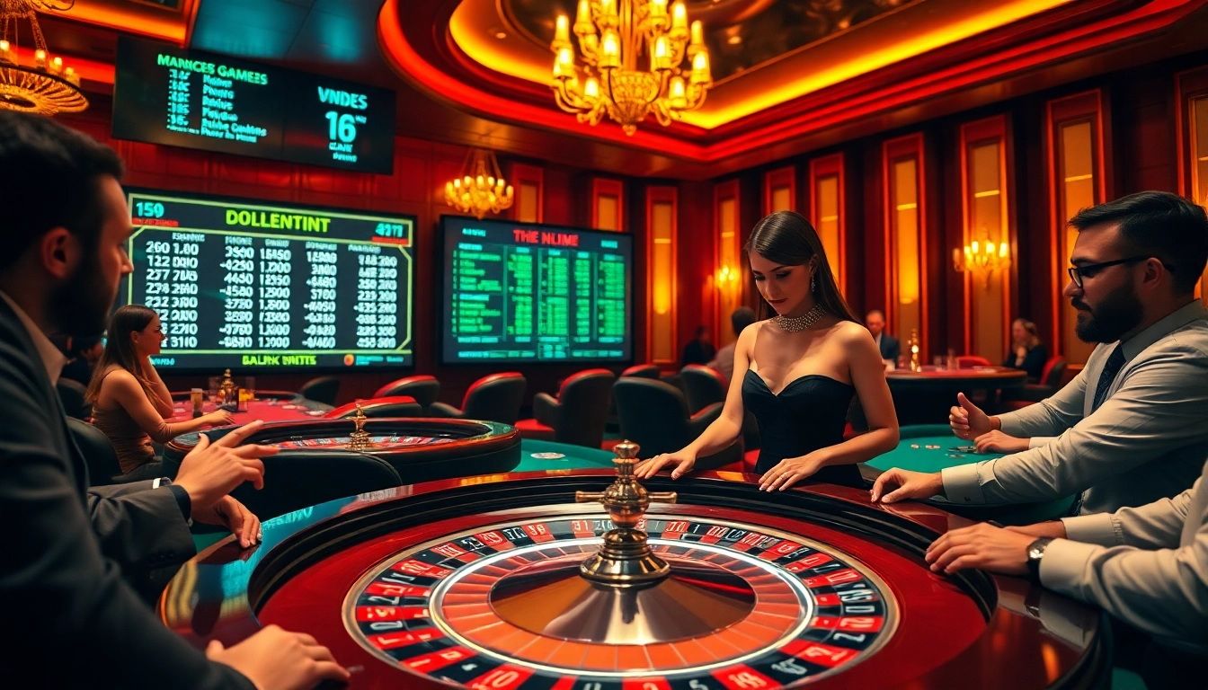 High-stakes gamblers enjoying the hidden wiki dark web experience at a luxurious roulette table.