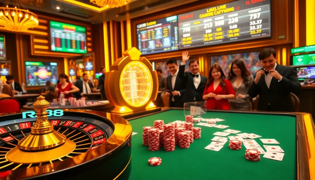 Experience the thrill of RR88 casino games featuring vibrant roulette and slot machines.