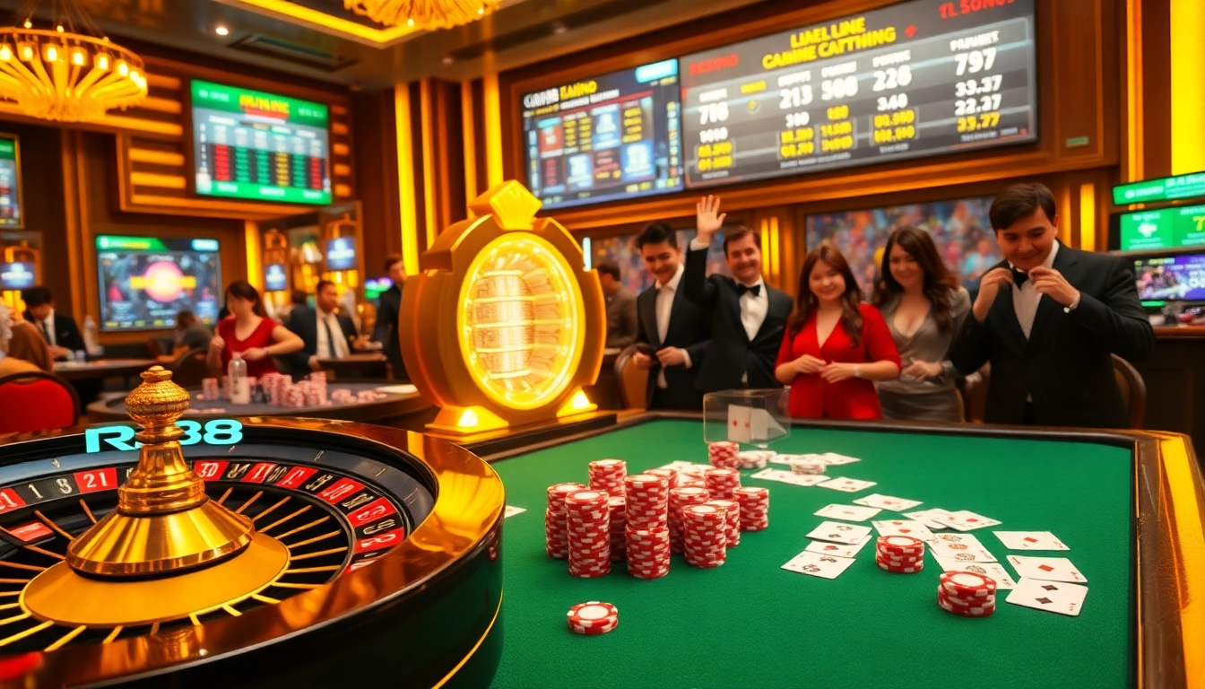 Experience the thrill of RR88 casino games featuring vibrant roulette and slot machines.
