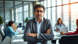 Crisis management consultant engaged in a strategic meeting with team members.