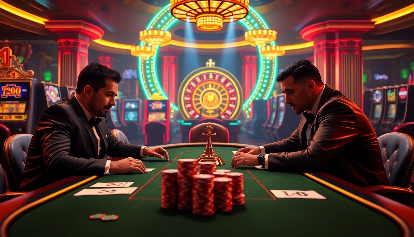 The hidden wiki 2026 showcases an upscale casino experience with players engaged in poker amidst vibrant gaming elements.