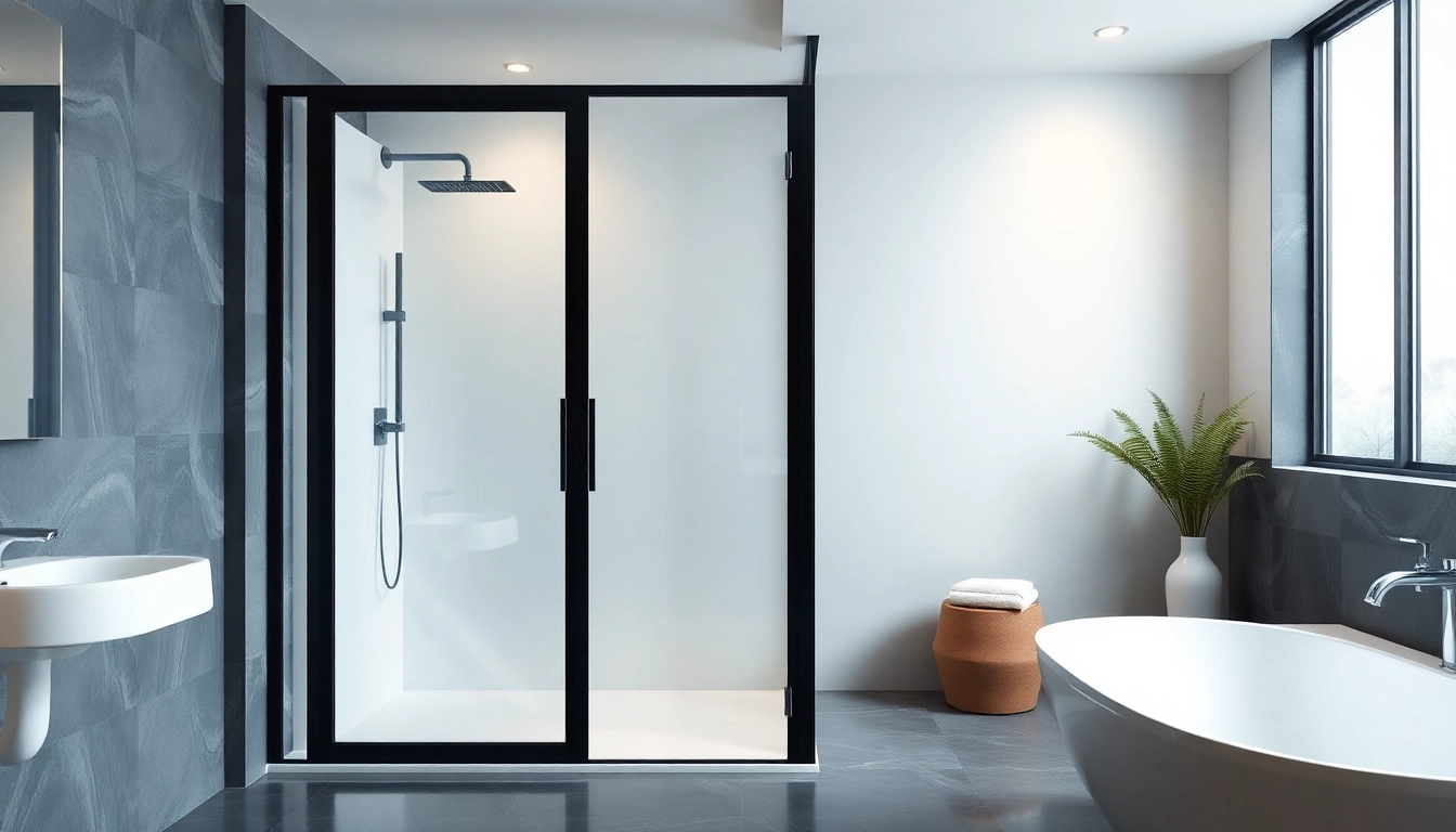 Showcasing a modern black shower door black frame in a stylish bathroom environment.