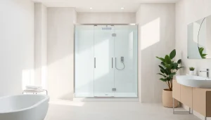 Elegante duschkabine 90x90 komplett in modernem Badezimmer mit stilvollem Design und sanften Farben.