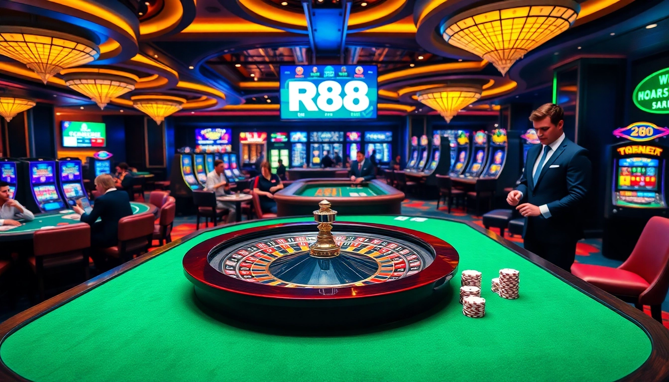 Experience an exciting RR88 casino scene with roulette and vibrant games.