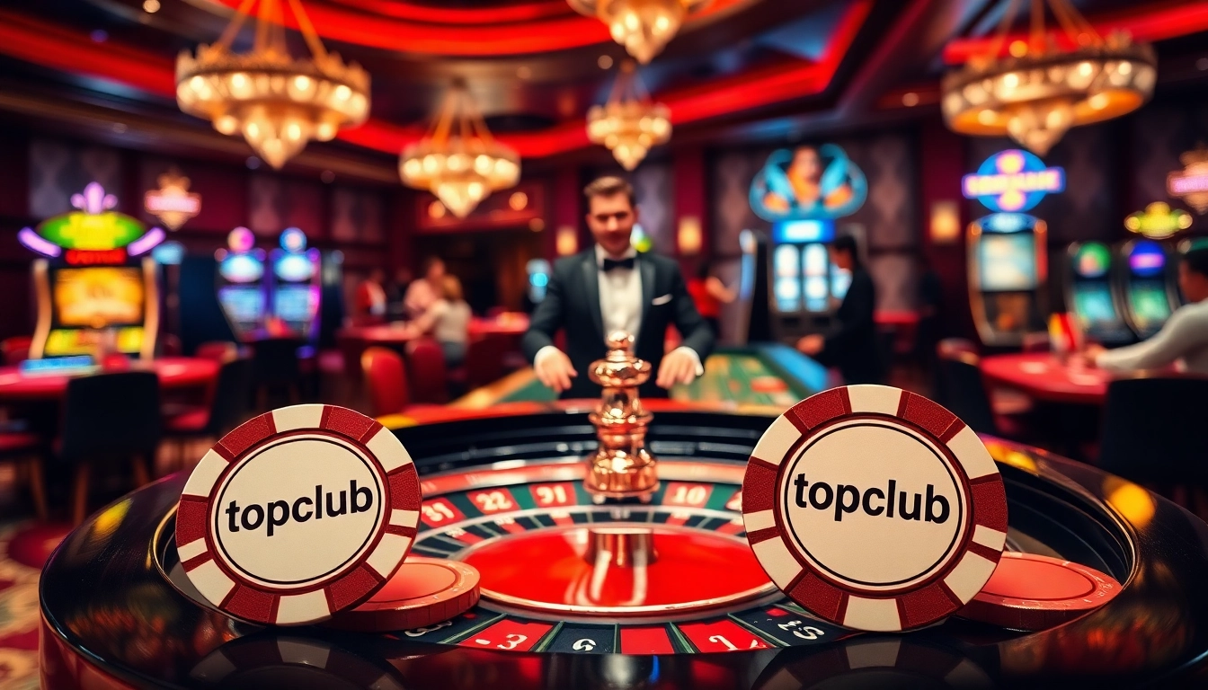 Game night excitement at a luxurious casino with topclub themed poker chips and roulette table.