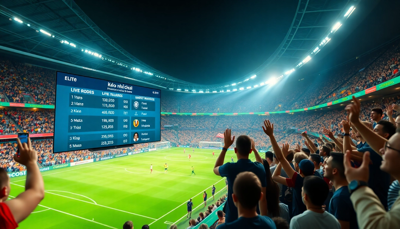 Kèo nhà cái displayed on a vibrant digital screen during a live football match, capturing the excitement of sports betting.