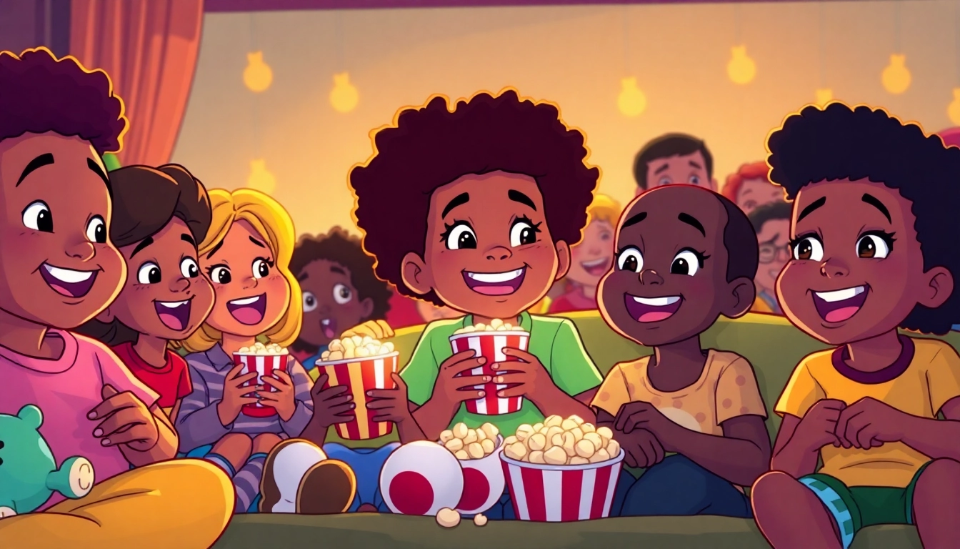 A diverse group of children enjoying African American cartoons, showcasing joy and cultural representation.