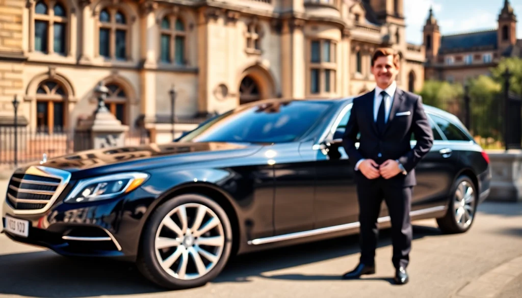 Experience luxurious Chauffeur Services Nottingham with a professional chauffeur beside a luxury car.