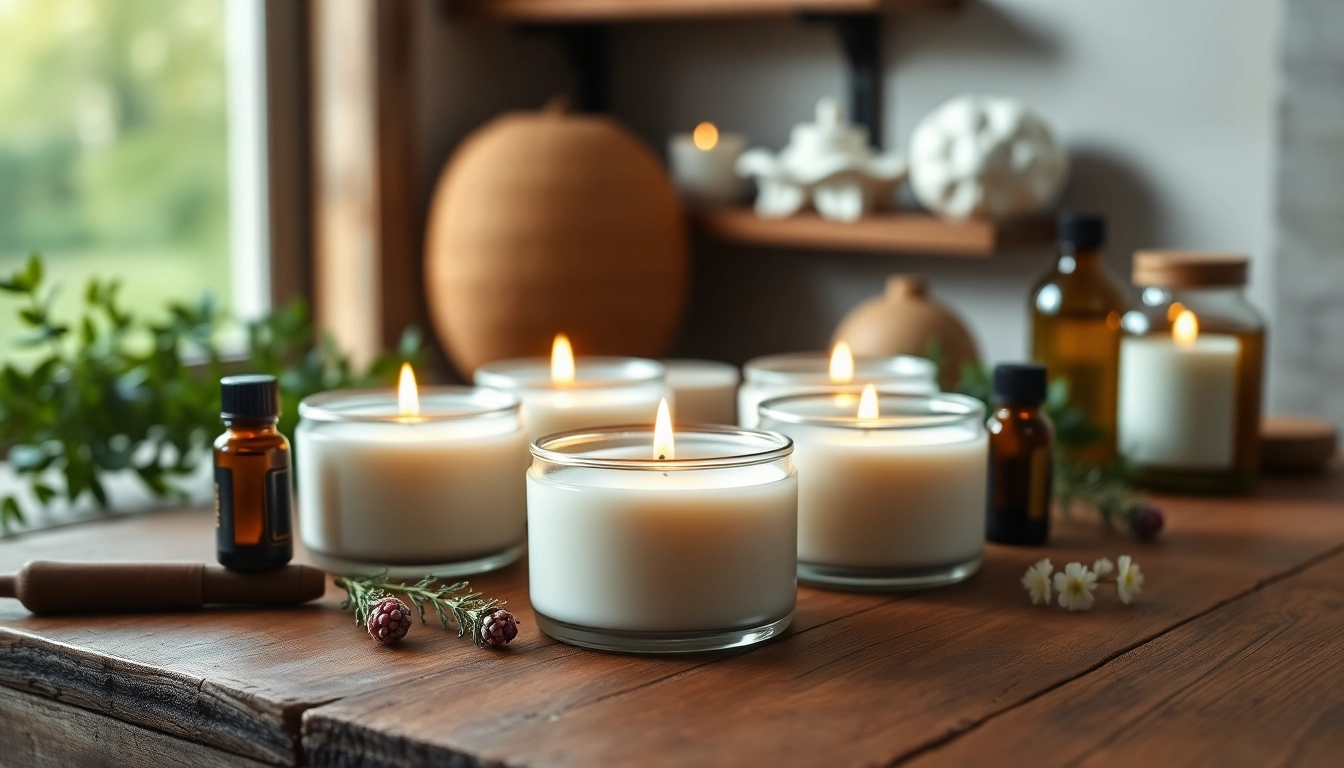 Uživajte u mirisne svece od sojinog voska na drvenom stolu sa prirodnim okruženjem.