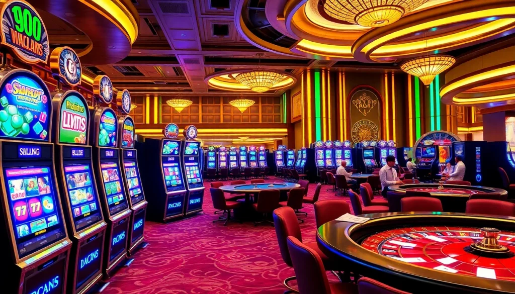 Experience the excitement of pragmatic slots as players engage with vibrant gaming machines in a luxurious casino.